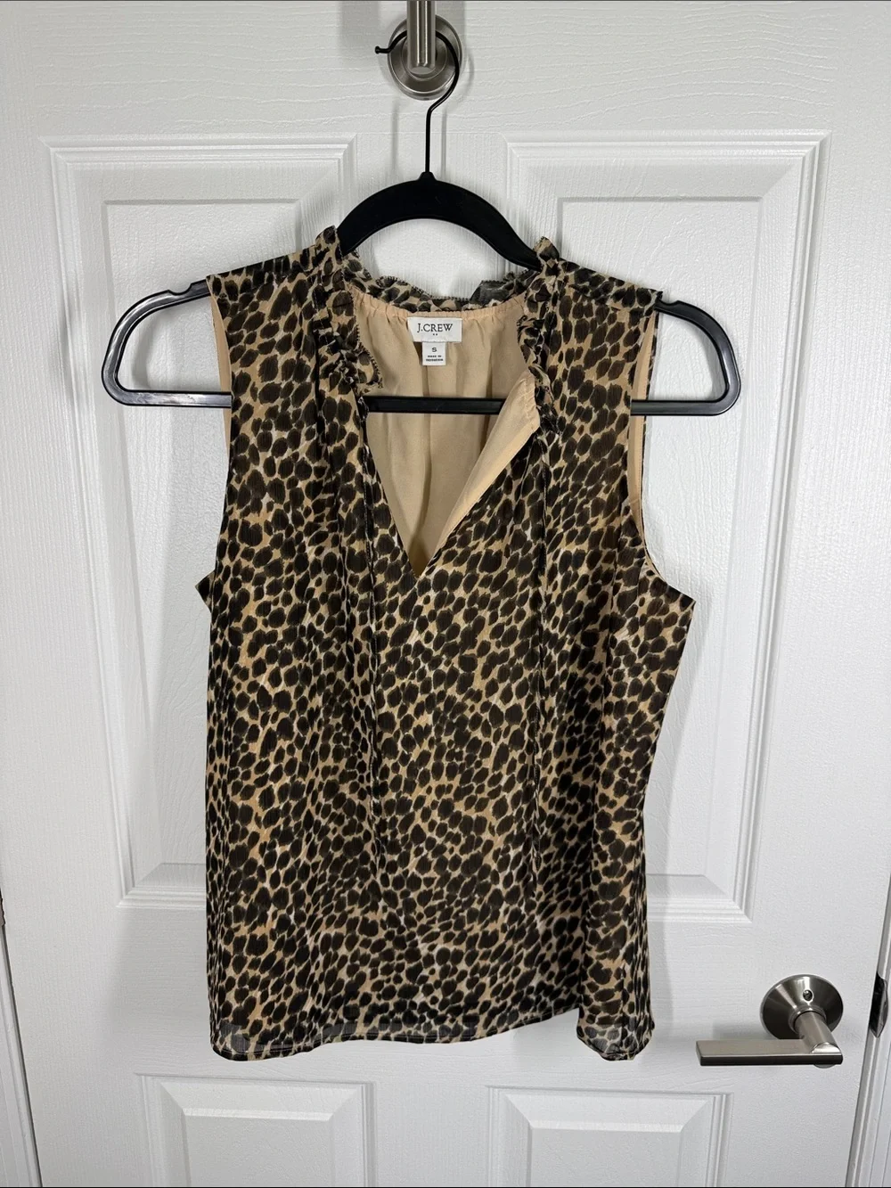 J Crew leopard print tie neck sheer lined blouse size small